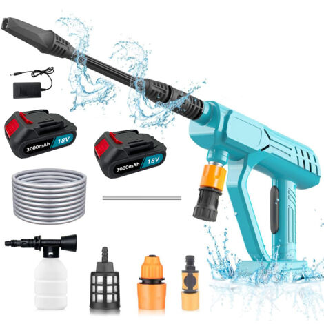 Elektrischer Hochdruckreiniger, kabelloser Hochleistungs-Hochdruckreiniger, Jet-Wash-Auto-Reinigungspistole,+ 2 Akkus 3000mAh + Ladegerät,Kompatibel mit Makita-Akku 18V (1/5)