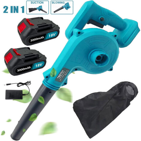 Kabellose Laubbläser und Staubsauger, 2-in-1-Gartenluftgebläse für Schnee-/Terrassen-/Garten-/Garagenreinigung + 2 x 3.0-A-Akku + Ladegerät, kompatibel mit MaKita 18 V Akku