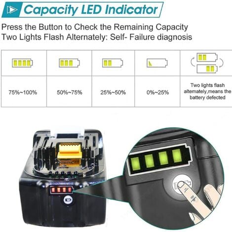 2x 5,5Ah 18v Geräte Akku-Geräteakku,Kompatibel mit Makita-Akku, BL1850, BL1840, BL1830, BL1820 usw., mit LED-Batterieanzeige und Ladeschutz