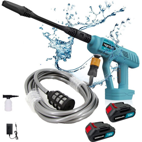 Elektrische Hochdruckreiniger, Akku-Auto-Hochdruckreiniger, Akku-Wasserwaschpistole + 2 Akkus 3000mAh+ Ladegerät, kompatibel mit 18-V-Akku von Makita