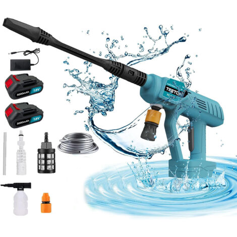 Elektrischer Hochdruckreiniger, kabellos, tragbar, Hochdruck-Wasserspritzpistole, Jet Wash, Auto + 2 Akkus 3000mAh+ Ladegerät,Kompatibel mit Makita-Akku 18V