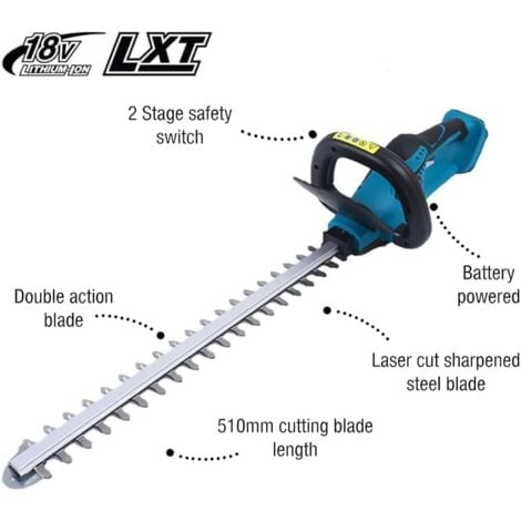 Elektrische Heckenscheren, Akku-Heckenscheren, leistungsstarker Glas-Rasenschneider,44 cm/20,5 Zoll, 18 V + 2x Akku  5500mAh+ Ladegerät,Kompatibel mit Makita-Akku