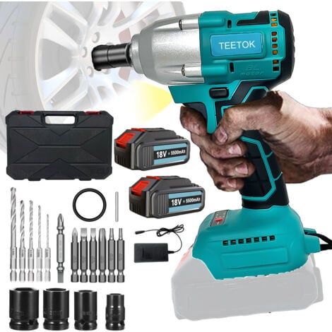 Schlagschrauber, 3-in-1 bürstenloser Akku-Schlagschrauber mit 1/2-Zoll-Schraubendreher, 450 Nm Drehmoment mit 4 Steckdosen, 2 5500-mAh-Akkus, 5 Bohrer, 7 Schrauben + Koffer, kompatibel mit Makita-Akku