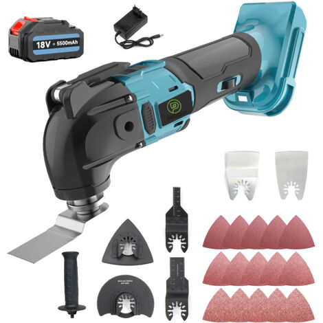 Multifunktionswerkzeug, Akku-Schaukel, Multi-Werkzeug-Schaukel, 6-Gang, 22-Klingen zum Demontieren, Schaben, Schneiden, 1x 5.5A Akku+Ladegerät, kompatibel mit Makita Batterien