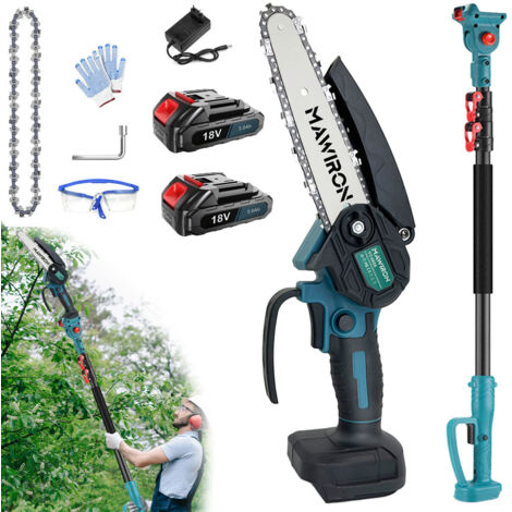 2-in-1-Akku-Teleskopstangen-Kettensäge, lange ausziehbare bürstenlose Kettensäge mit 2 Ketten, 2x3,0-A-Akku + Ladegerät, kompatibel mit Makita-Akku
