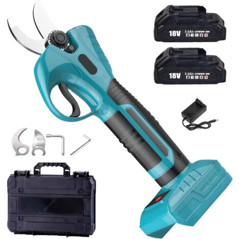 Elektrische Gartenscherenbatterie mit 2 x 3000mAh Akku und Ladegerät, 18V batteriebetriebene Gartenschere, mit bürstenlosem Motor und Schneiddurchmesser 30mm, kompatibel mit Makita Batterie