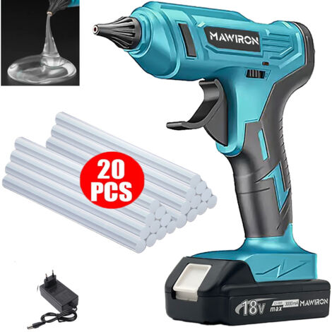 100-W-Akku-Heißklebepistole für Haus und Garten, Mini-Klebepistole + 20 Stück 11-mm-Klebestifte + 1x 3,0-A-Akku + Ladegerät, kompatibel mit Makita-Akku