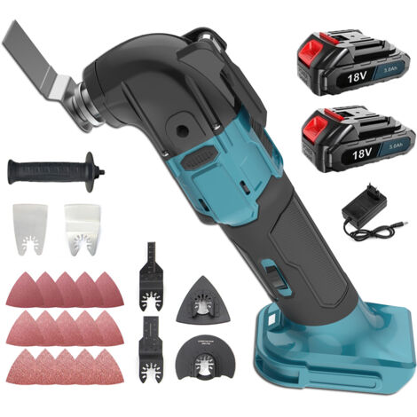 Oszillierende Multifunktionswerkzeuge, kabelloses, bürstenloses, oszillierendes Multifunktionswerkzeug, Schleif- und Schabersäge mit 22 Klingen + 2 Akkus 3,0 A + Ladegerät, kompatibel mit Makita-Akkus (1/5)