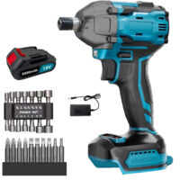 Schlagschrauber, 1/4 Zoll Akku-Schlagschrauber-Bohrschrauber-Set, 420 Nm, 10 Bohrer, 14 Steckschlüsseleinsätze, 1x 3,0-A-Akku + Ladegerät, kompatibel mit Makita-Akku