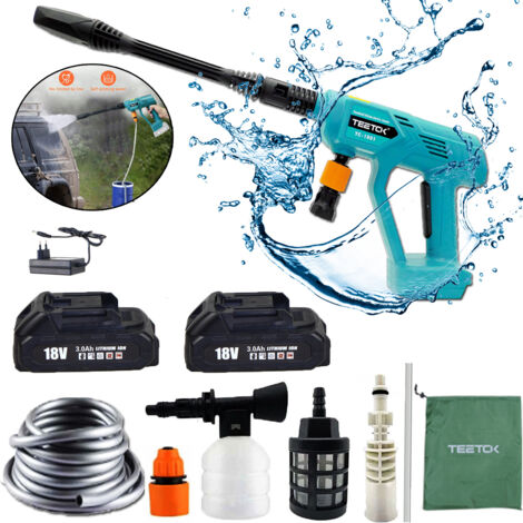Idropulitrice ad alta pressione senza fili, idropulitrice portatile da 435 PSI con accessori, senza spazzole, con tubo dell'acqua da 5 m, con batteria e caricabatterie 2x3000mAh,Compatibile con la bat