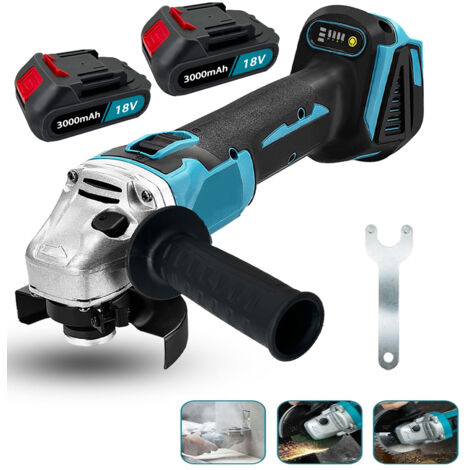 Smerigliatrice angolare da 125 mm, sostituzione senza fili, 18 V, 850 W, con 2 batterie da 3,0 Ah e caricabatterie per taglio, smerigliatura, lucidatura, compatibile con batteria Makita