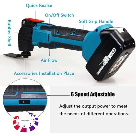 TROTEC Multitool PMTS 01-12V Con Batteria E 51 Accessori – Velocità Regolabile Da 5.000 A 25.000 Giri/min Per Incisione, Levigatura, Foratura E Pulizia Su Legno, Metallo, Vetro E Ceramica