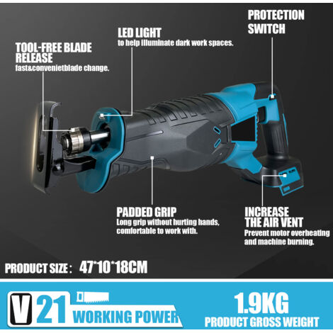 Sega Alternativa A Batteria 18V - Senza Spazzole, Con 4 Lame, Per Taglio Legno E Metallo, Compatibile Makita