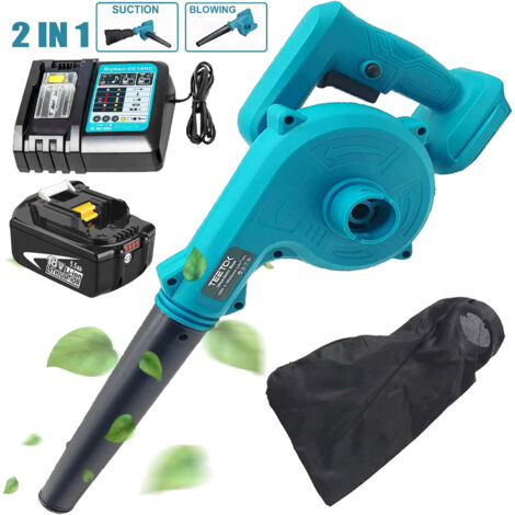 Soffiatori e aspiratori per foglie senza fili, Soffiatori da giardino 2in1 per pulizia di neve/patio/giardino/garage + batteria da 5500 mAh + caricabatterie DC18RC, compatibile con batteria MaKita