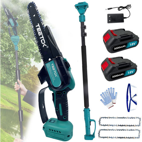Sega a catena telescopica senza fili a lunga portata Potatore per rami Troncatrice a catena a lunga portata Sega a catena allungabile + 2 batterie 3.0A + caricabatterie,Compatibile con batteria Makita