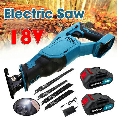 Sega a Sciabola, Sega Alternativa a Batteria da 3000 W a Velocità Variabile per Taglio Legno e Metallo con 4 Lame + 2 Batterie da 3,0 Ah + Caricabatterie, Compatibile con Batteria Makita