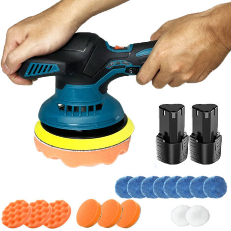 Lucidatrice, tampone per levigatrice per lucidatrice per auto a batteria da 6 pollici, lucidatrice per lucidatrice elettrica a 6 velocità con pastiglie + 2 batterie + caricabatterie