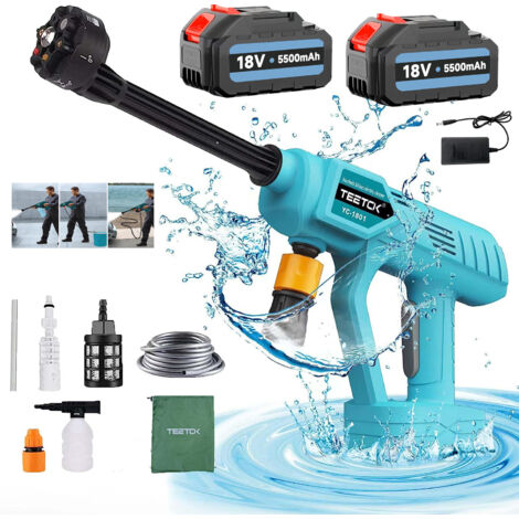 Batteria portatile per idropulitrice per auto, pistola per pulizia senza fili, getto d'acqua, ugello 6 in 1 + 2 batterie da 5,5 A + caricabatterie, compatibile con batteria Makita