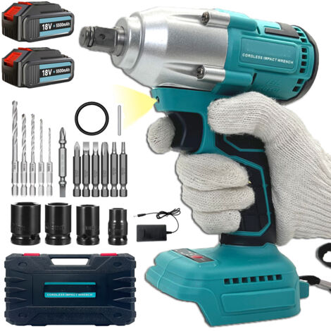 Avvitatore a percussione, avvitatore a batteria 3 in 1, trapano, cacciavite a cricchetto, presa da 1/2" (14/17/19/22 mm), 450 Nm, 2 batterie da 5,5 A, 5 trapani, 7viti, compatibile con batteria Makita