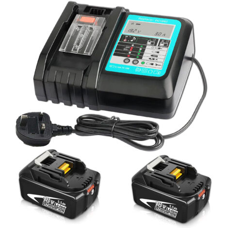 Batterie per elettroutensili, 2 batterie agli ioni di litio da 8000 mAh + caricabatterie rapido DC18RC 14,4 V-18 V, compatibile con batteria di ricambio agli ioni di litio Makita 14,4 V-18 V BL1815 (1/5)