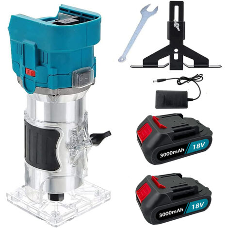 Router di rifinitura, utensile per fresatura senza fili Brushless da 850 W, rifinitore elettrico per legno a mano da 1/4" a 6 velocità+2 batteria 3,0 A+caricabatteria, compatibile con batteria Makita