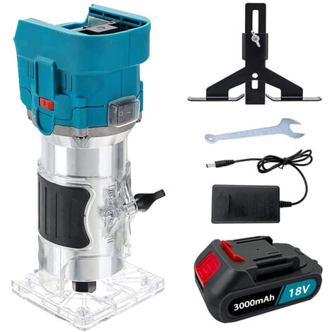 Router di rifinitura, utensile per fresatura senza fili Brushless da 850 W, rifinitore elettrico per legno a mano da 1/4" a 6 velocità+batteria da 3,0 A+caricabatteria, compatibile con batteria Makita