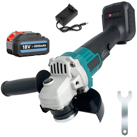 Smerigliatrice, smerigliatrice angolare a batteria, angolare 18V 800W 125mm, utensile di rettifica con maniglia di spinta, batteria 5.5A e caricabatterie, compatibile con la batteria Makita (1/5)