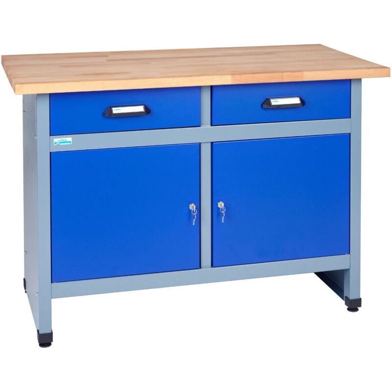 Küpper établi modèle 12057, l. 120 cm, 2 portes, 2 tiroirs, bleu outremer