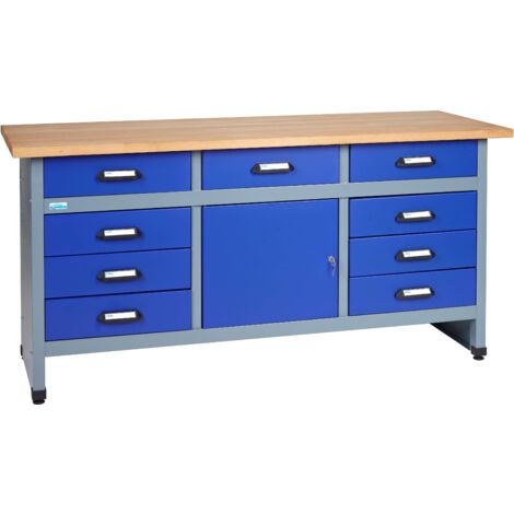 Kupper – Établi 12877 – Longueur 170 cm – 1 porte verrouillable – 9 tiroirs – Pour espaces de bricolage – Charge maximale 85 kg