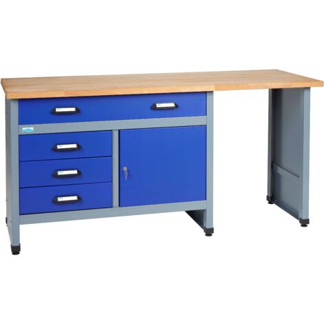 Kupper – Établi 12037 – Longueur 170 cm – 1 porte, 4 tiroirs – Matériaux solides pour usage intensif – Compatible avec servante à roulettes