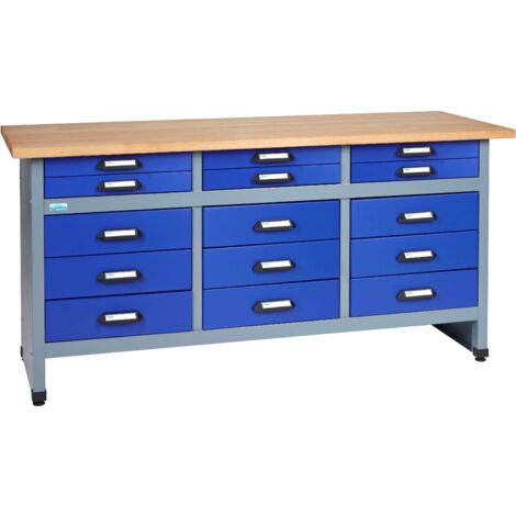 Kupper – Établi 12977 l. 170 cm – 15 tiroirs bleu outremer – Rangement efficace pour ateliers – Matériaux de qualité supérieure