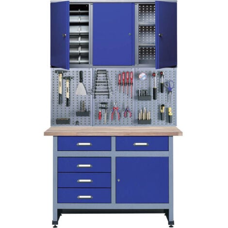 Küpper établi modèle 12047, l. 120 cm, 1 porte, 5 tiroirs,  bleu outremer