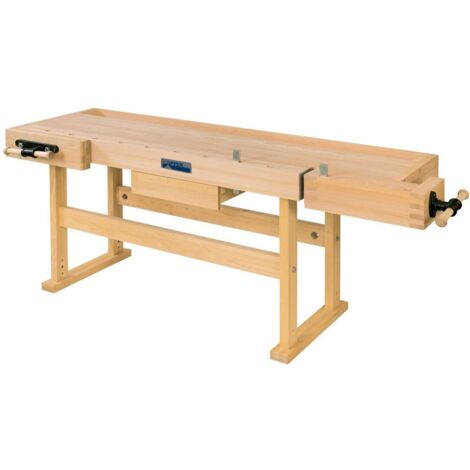 Kupper – Établi de menuisier professionnel P1 – Épaisseur plan de travail 40 mm – Dimensions 1900 x 600 x 860 mm – 1 tiroir, 2 pinces de serrage