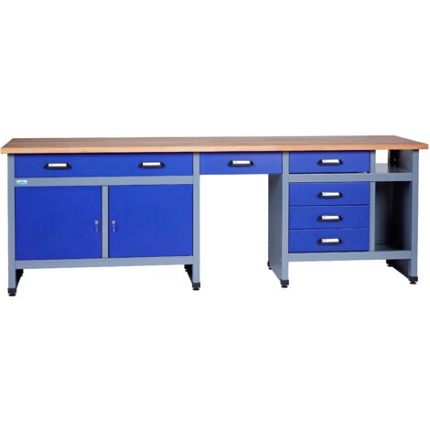 Kupper – Établi 12287 240 cm – 2 portes verrouillables – 5 tiroirs – Pour travaux du bois – Compatible avec outils de bricolage