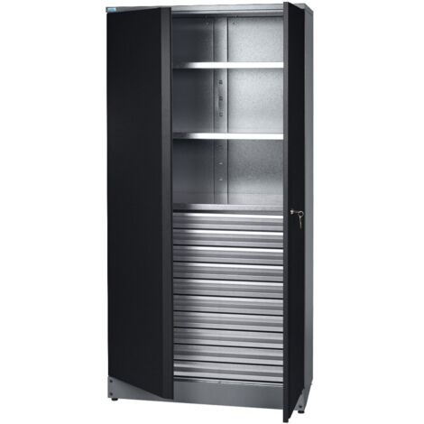 Armoire haute / pour matériel Küpper 70599, 180 x 91 x 45 cm, 2 étagères robustes d'une capacité de charge de 75 kg chacune, 10 tiroirs à roulements à billes