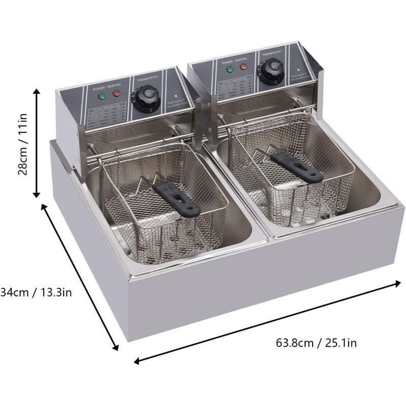 Commerciële elektrische 6L roestvrijstalen friteuse Dubbele