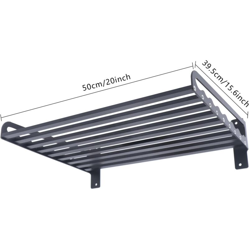 Mikrowellen Wandregal Aus Karbonstahl - 50kg Tragkraft - 6 Bewegliche Haken - Kleben Oder Bohren