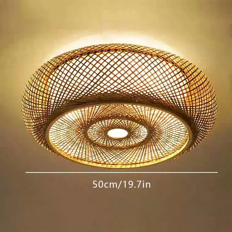 50cm Deckenlampe Lampe Rund Bambus Rattan Schlafzimmer Wohnzimmer  Deckenleucht