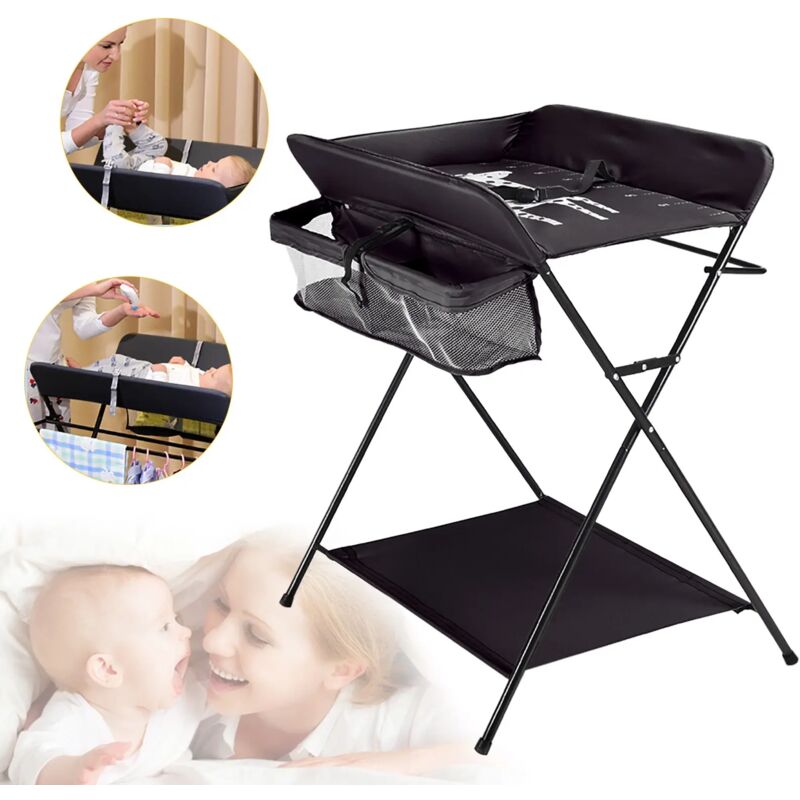 OHMG Klappbarer Wickeltisch - Mit Wickelauflage & Ablagefächern