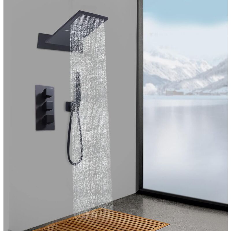 Schwarze Regenbrause Set Für Badezimmer - Wandmontage 30cm Mit Handbrause