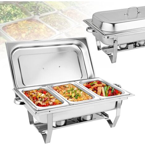 9L 3 Grid Chafing Dish Speisewärmer Wärmebehälter Satz Speisenwärmer Edelstahl Warmhaltebehälter Warmhaltegerät w/Cover