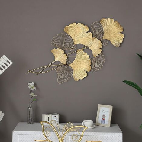 Wanddeko Metall Gingko 55X110cm,Wanddeko Wohnzimmer 3D Deko Gold für Wohnhäuser Villenmodelle Hotelrestaurants gewerbliche öffentliche Einrichtungen