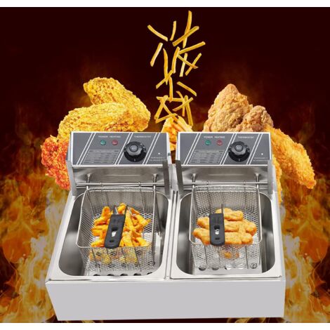 Doppel-Fritteuse Edelstahl 5000 W Elektrische Fritteuse 2x6L Profi Gastronomie Imbiss Friteuse Doppelfritteuse Mit Doppel Kaltzonen Und Regelbare Temperatur (Typ 2)