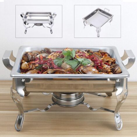 Chafing Dish Quadratischer Warmhaltebehälter, Edelstahl Speisewärmer mit Alkohol-Ofen, Essen mit 6L Wärmebehälter für Buffets, Hotels, Hochzeiten, Caterin