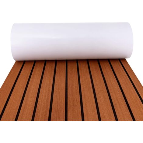 240x60x0.6Cm Bodenbelag Fußboden Selbstklebend Mat Yacht Boot Decking, Braun Mit Schwarzer Naht, Wohnmobil Boot Yacht Bodenbelag Matte, Einfach Reinigen Und Installieren (1/5)