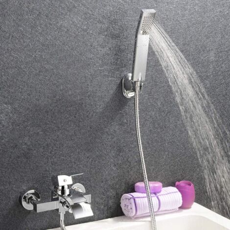 Badewannenarmatur Wasserfall Dusch Set Badewanne Wasserhahn Wannenarmatur mit Handbrasue Bad Armatur Zeitgenössisch Chrom