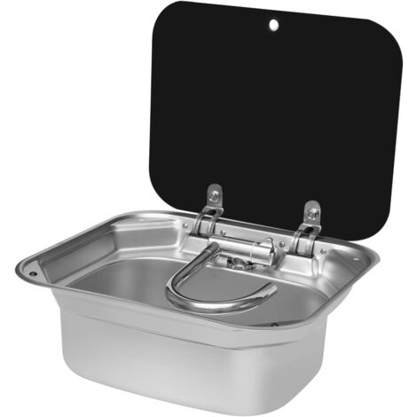RV Camping Spüle Bausatz,Handwaschbecken Waschtisch, mit Wasserhahn Spülbecken Waschbecken Set für RV Caravan Camper Wohnmobil Edelstahl, Schalldämpfer-Pad,Schwarz, Silber