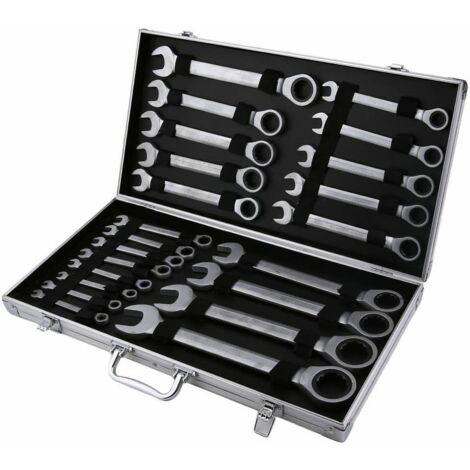 Schraubenschlüssel Set Ratsche 22tlg 6-32mm Ratschenschlüssel Satz Maulschlüssel Gabelschlüssel Tool Gelenk-Ratschenschlüsselsatz Ringschlüsselsatz mit Box (1/5)