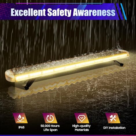 96 LED Rundumleuchte DC 12/24V Steuerschalter Warnblitzlicht Notlicht Amber Warnleuchte Notfallblinklampe Auto Lichtleiste für LKW Dach Oben Gelb Warnlicht