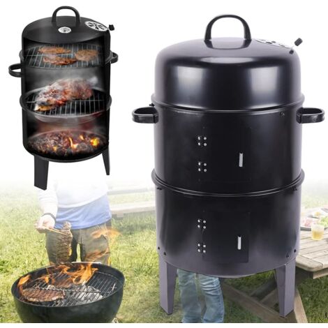 BBQ Grilltonne 3in1, Räuchergrill Smoker Holzkohlegrill, Ø4084cm Multifunktionsgrill, regulierbar Luftabzug und Thermometer für Räuchern, Räucherofen, Freien Grillen & Garen